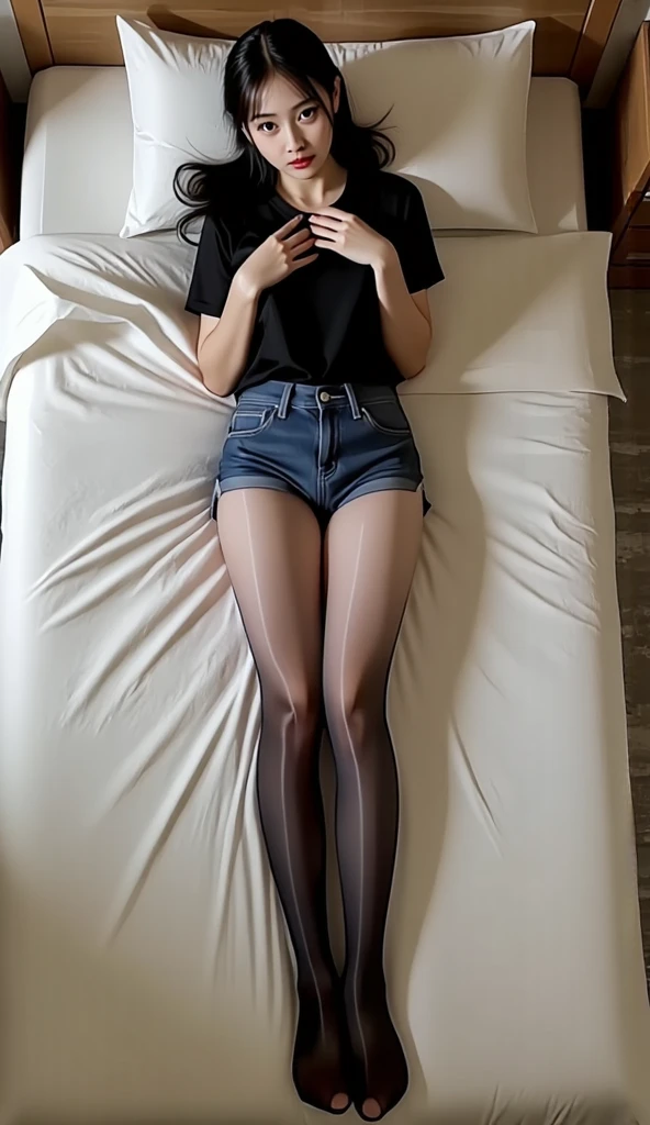 araffed woman in underwear and socks standing in a bathroom, wearing kneesocks, knee high socks, wearing stockings, wearing stockings. side-view, wearing skirt and high socks, overknee socks, knees tucked in, wearing in stocking, legs visible, not wearing many clothes, gray shorts and black socks, outfit photo, the dress\'s lower