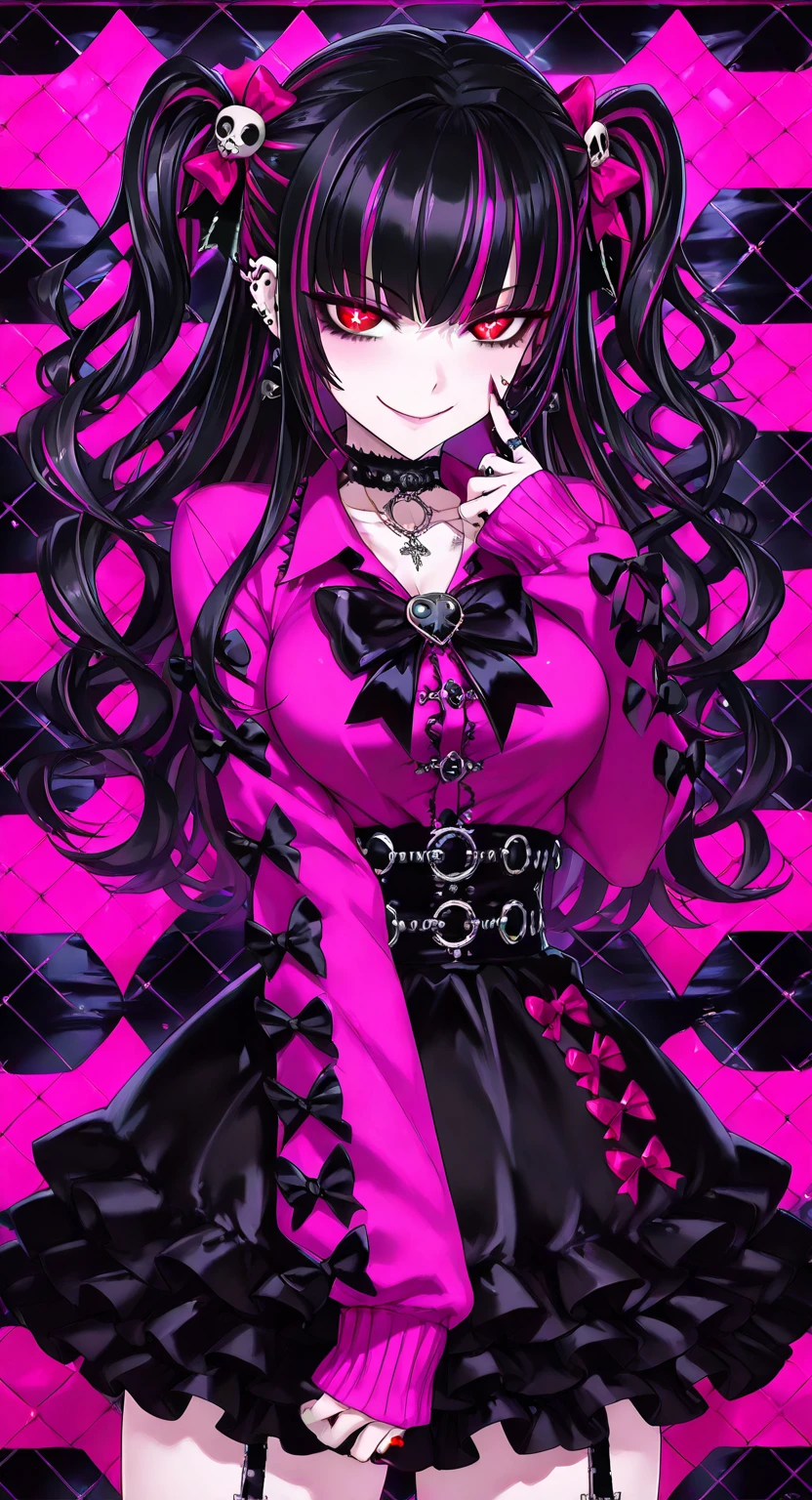 （Black Hair、Gray Hair：1.3），Black Feather、Gothic punk dress、（Cat），Legs sticking out，Sit on a chair, Crossing your legs、Throne,anime zombie witch design, Crossbones, skull, Streetwear Design, Provector, Horror Style, Full Design, Only 6 colors, Solid Colors, No Shadow, Full Design, Stickers, Bright colors, White Background.Ultra-fine illustrations,(((Beautiful fine hair))),(((Beautiful Faces))),(((Beautiful background))),(((Beautiful fine hair))),(((Beautiful Faces))),(((Beautiful background)))、Black Hair、Blunt bangs，Undershot（（Right hand white eye，Left eye purple）），Otto Eyes