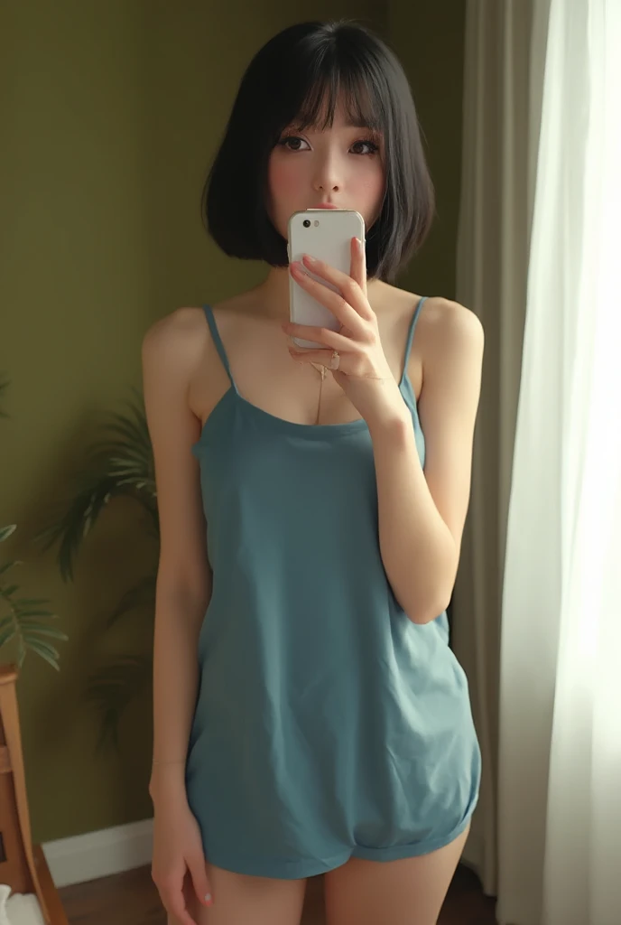 Selfie、Light clothing、Laughing、bed、Kneeling、Very short hair、short、ベリーshortカット、Highest quality, figure, Super detailed, In detail, High resolution, 8k wallpaper, Perfect dynamic composition, Beautiful attention to detail, dress,Medium Hair, Small breasts、Natural color lip, Random sexy poses,smile,24-years-old