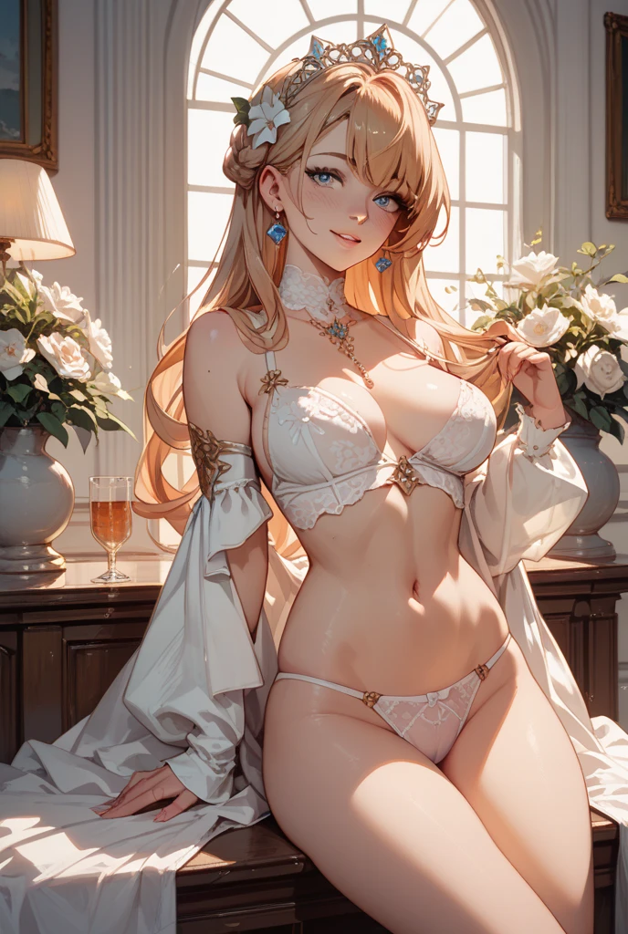highest quality、Highest image quality、masterpiece、beautiful face、、Titania、Super beautiful elf beauty((22 years old OL big bust、bust 90,beautiful long ironed hair、blonde、Height: 165cm。slender、sexy、Esbian、beautiful underwear、panties、bra、detailed groin、sleeping in bed、like、cushion、night、High quality、美しいart、beautiful forest、、muste piece、ビジュアルart、Depth of the bounds written、、、Lightの魔法、universe、、A happy smile、穏やかなLight、Elven Forest、cherry blossoms、、elegant、ticker beautiful decorative、、mystical rosa、dance、flower瓶、魔法のflower、flowerを作る魔法、Light、、beautiful stockingyth、ART、Lord of the Ring、spectacular scenery、sexy、friendly smile、fantastic world、cherry blossoms、舞い散るflowerびら、cherry blossomsのflower、universe、魔法のLight、fantasy、flower、super REALITYMany roses、Interior decoration、Many tapestrieysteryのLight、byzantine、renaissance、Art nouveau、Alphonse Mucha、、art、art,mystery,UHD,magicalgentle light,sexy、nsfw