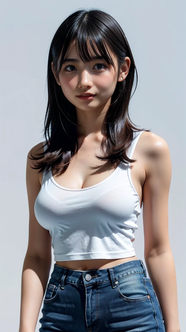 ((Realistic lighting, Best quality, 8K, Masterpiece: 1.3)), Clear focus: 1.2, 1girl, Perfect Figure: 1.4, Slim Abs: 1.1, ((Dark brown hair)), (White crop top: 1.4), (Outdoor, Night: 1.1), City streets, Super fine face, Fine eyes, Double eyelids,sex,nude,armpit hair,