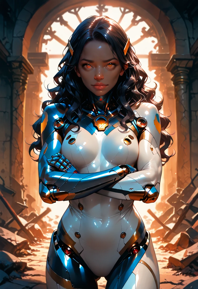 a fantasy epic illustration (Julie Bell style: 1.5)) of a dark elf thief holding a large diamond in a vault, a female dark elf thief, full body, (small pointy ears), dynamic hair color, dynamic hair style,  ultra detailed face, wearing white leather leotard, white leather pants, busty, small cleavage, high heel boots, she is happy for reaching her goal, success, holding a large sized (red diamond: 1.3), brilliant diamond, many facets, many colors diamond, fantasy safe vault background, torchlight, vibrant, Ultra-high resolution, High Contrast, (masterpiece:1.5), highest quality, Best aesthetics), best details, best quality, highres, 16k, [ultra detailed], masterpiece, best quality, (extremely detailed) RAW, (ultra details, Masterpiece, best quality), art by mooncryptowow, Cinematic Shot