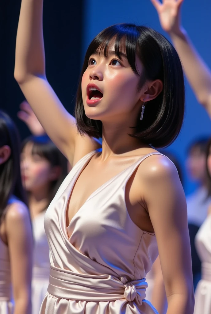 Best-quality, Masterpiece, Ultra-High-Resolution, (Photorealistic:1.4), Raw-Photo, 1girl, ((-yeld)), most famous Japanese idol, having a lot of fun at orgy, (extremely cute face like the most popular Japanese idol, ((extremely beautiful big-black-eyes)), extremely beautiful black-short-cut-haired), extremely beautiful skins, extremely beautiful body, looking at viewer, completely-drunk, detailed orgy