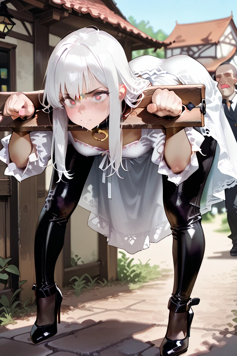 Anime. 1 girl. Baby. Lovely girl. Zombie. Gray hair. Long hair. Red eyes. Beautiful eyes. Perfect eyes. Expressive eyes. Blind eyes. Blind. Ideal face. Ideal anatomical body. Beautiful long legs. Beautiful body. Beautiful nose. . Beautiful character design. Shiny skin. Gray skin of a dead man. Dirty light dress. Torn light dress. Slave. Slave collar. Shackles. No panties. panties. Barefoot. Urinary incontinence. She wants to pee. She needs to pee. She has a strong, desperate urge to pee. She peed herself. The girl can't stand straight. She pees standing up. Middle Ages. Fantasy. City. City cemetery. Full moon. Snot flows from the nose. Whole body. nsfw. Official art. Extremely detailed CG Unity 8k wallpaper. Ideal lighting. Ultra high resolution 4K. Super detailed 8K. A high resolution.