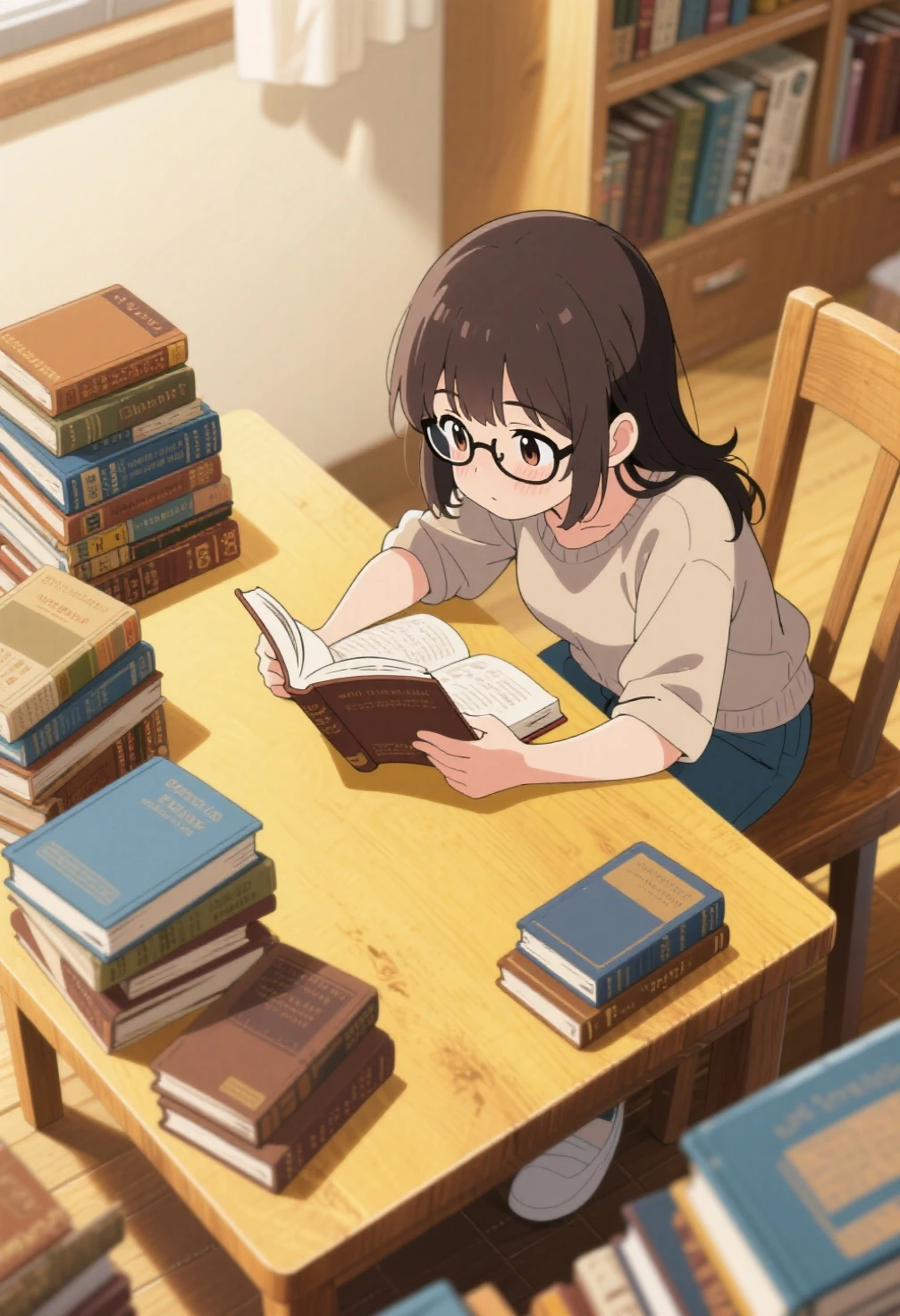 girl、Books、reading、glasses