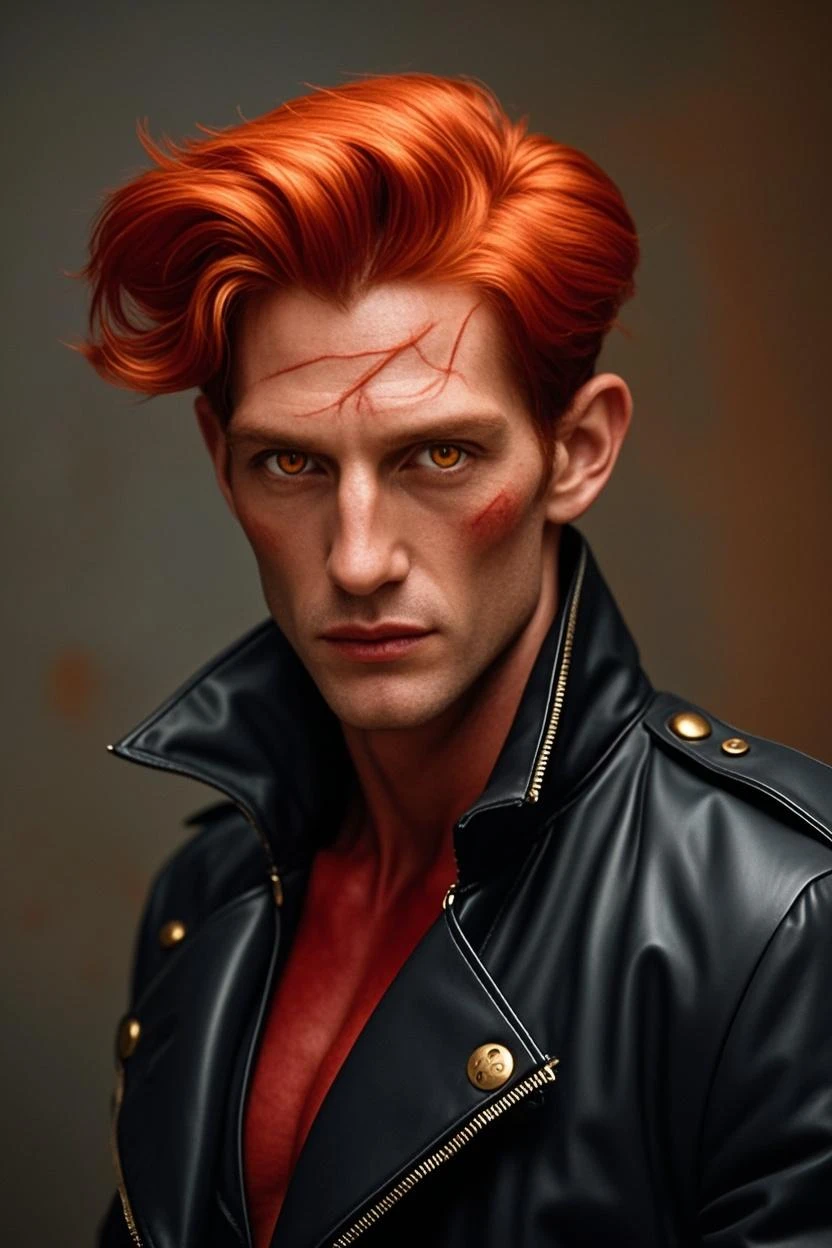 (8k, RAW photo, best quality, masterpiece:1.2), (realistic, photo-realistic:1.4), ultra-detailed, (high detailed skin:1.2), (asian) pale skin, white and red hair, handsome 1man,