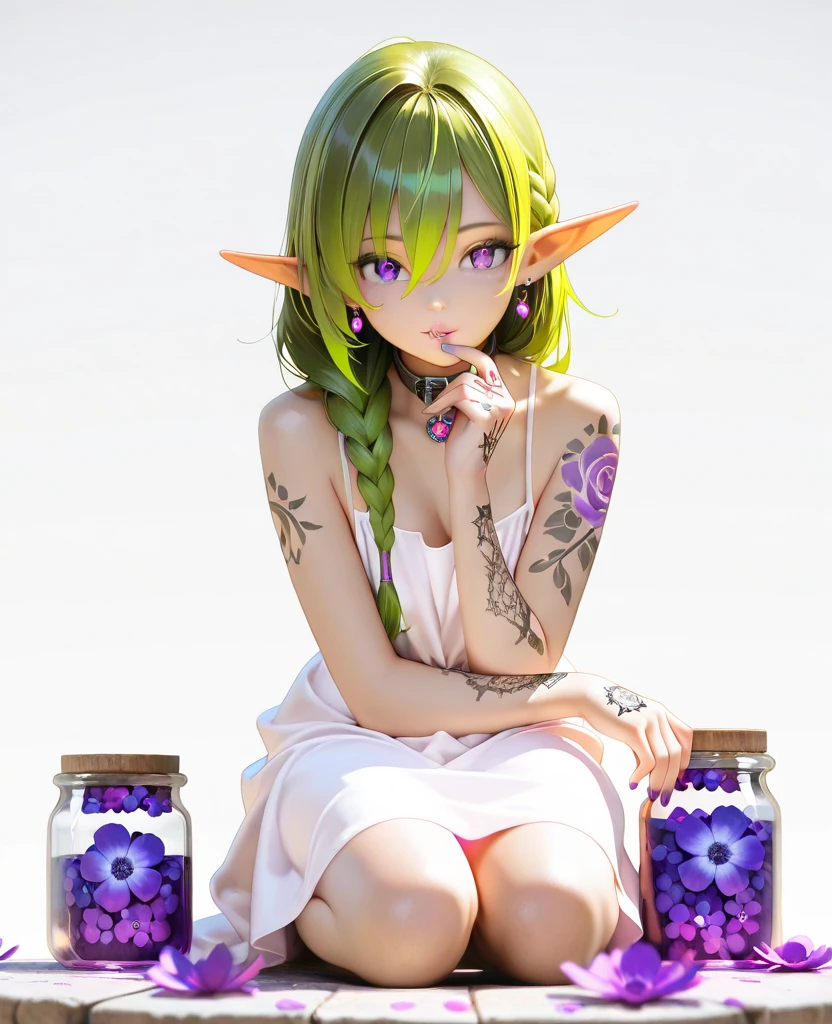 ninomae ina'nis, 1girl, virtual youtuber, popsicle, food, long hair, pointy ears, solo, sidelocks, mole under eye, bangs, purple hair, tentacle hair, multicolored hair, orange hair, gradient hair, blunt bangs, flower, mole, looking at viewer, blue flower, blue eyes, holding, very long hair, holding food, blush, eating, upper body, choker, animal ears
by cutesexyrobutts