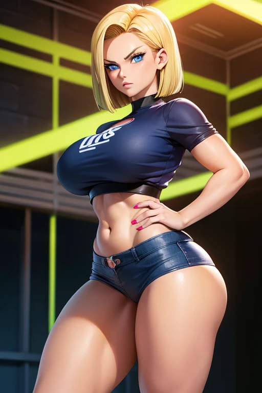 Muscular blonde woman with short hair with large breasts detailed large thighs detailed voluptuous wearing golden lingerie with thunder powers