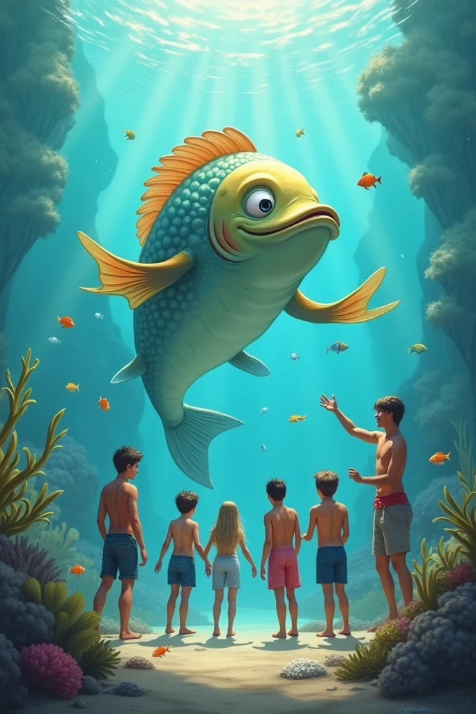 Certainly! Here’s a prompt for creating an image of Matsya:
"Create a vibrant and detailed image of Matsya, the fish avatar of Vishnu. Depict Matsya as a majestic and powerful fish, with shimmering scales in a spectrum of blues and greens. Include divine features such as a halo or aura around it to signify its celestial nature. The background should be a serene underwater scene with colorful marine life and aquatic plants. Matsya should be shown guiding a boat carrying important figures, symbolizing the preservation of life during a great flood. Use bright, contrasting colors and intricate details to highlight the divine essence of this avatar."
