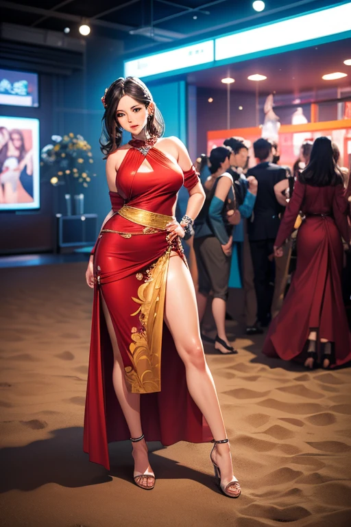 Mature beauty VN03, 1 Charming, (Smile:1.2) Amazing beautiful wife, 20 years、 ninja Dresses, 2 beautiful adults posing for photos, Fashion, game_North African Trade Zone, angry, crazy, Crimson eyes, Light brown exquisite pony tail hair,,Elegant hairstyle, catwalk \(aisle\), , rich and colorful, Vibrant colors, Body proportions,(Sexy red dress:1.2), ponytail hair, rest (ceremony, Red carpet, Large crowds:1.5),, best quality, absurdes, best quality, Stunning details, 8k, Aesthetic, Huge breasts, Mai Shiranui