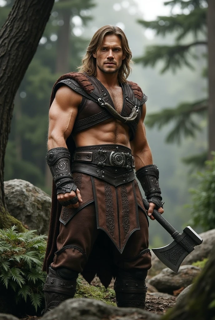 work of art, ((Celtic+ warrior) (Holding a greatsword+)), no shirt-, hairy chest, (dominant pose)+, heroic, epic, cinematic, masculine, (mists of avalon), real life skin, intricate, detailded, Soft, sharp focus, (homoerotic)+, Volumetric fog, volumetric lighting, art by artgerm and greg rutkowski
