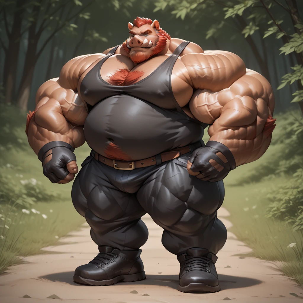 1boy, 1man, solo, a potrait (furry pig, pink skinned, pink furr), (face:1.3, detailed face), chubby, fat belly, huge belly, Park, extremely huge muscular, massive muscular , (topless, shirtless, shorts), well-muscled old man. ((extremely muscle size, super thick arms, huge pec, hyper pec, bigger chest, extremely wide pectoral , huge arms)), wide smiling. Add textures and details to make the image more realistic, such as the appearance of the. Make sure the resulting image is high resolution, 8K quality