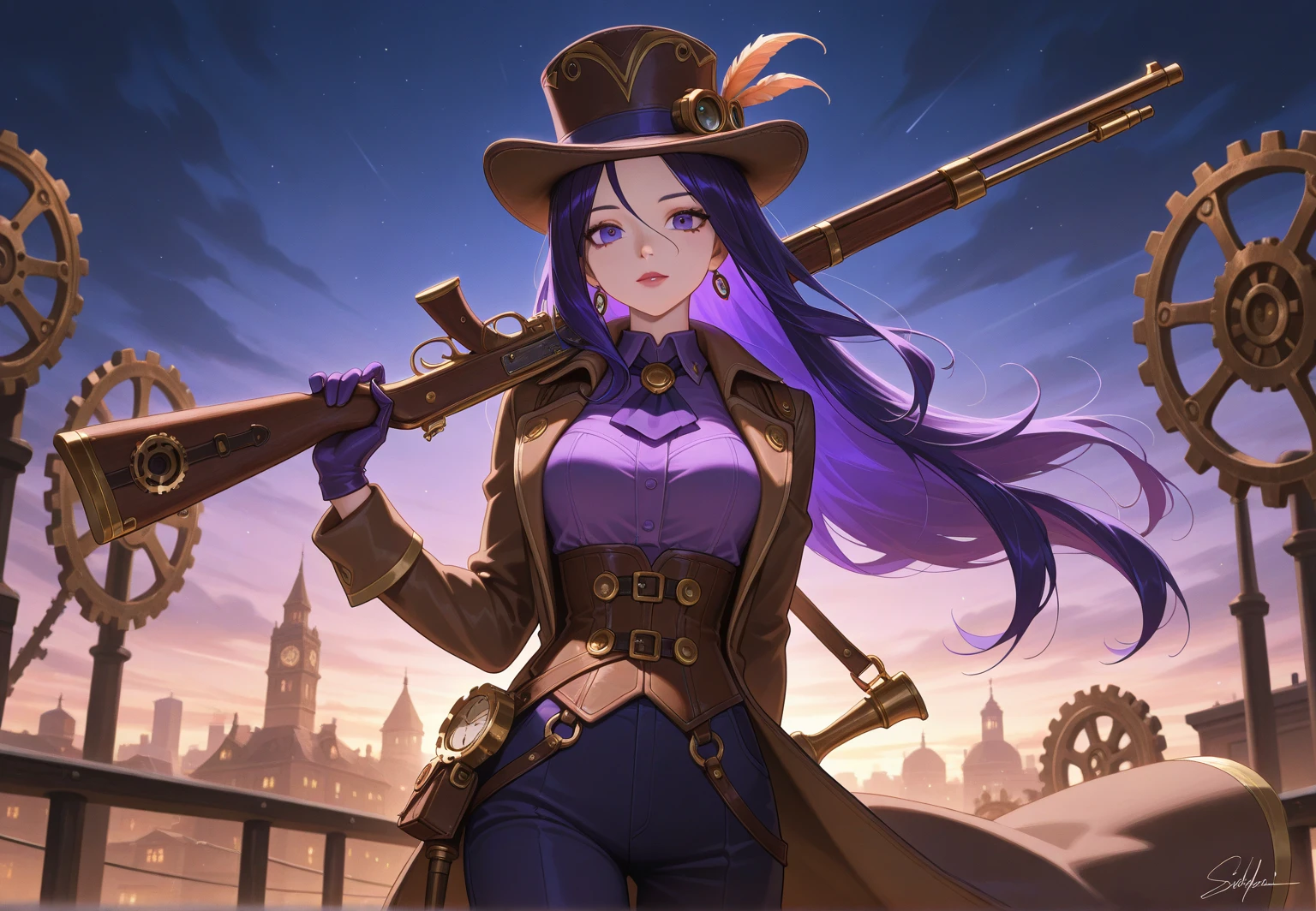 Caitlyn from League of Legends, sheriff girl, long hat, long gun, sniper, Caitlyn lol