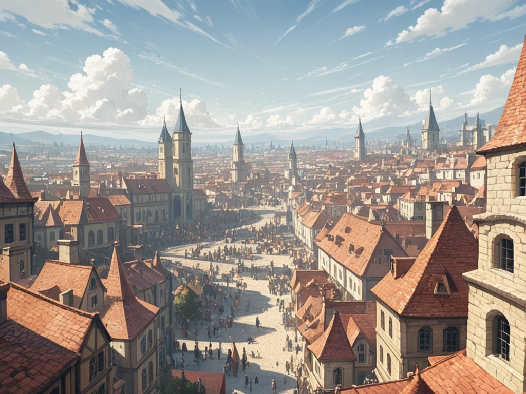 Twisting towers of copper and bronze, with steam-powered airships flying between them. People in Victorian costume walk along cobbled streets, surrounded by steam engines and ornate buildings. Style ((scribbled drawings))