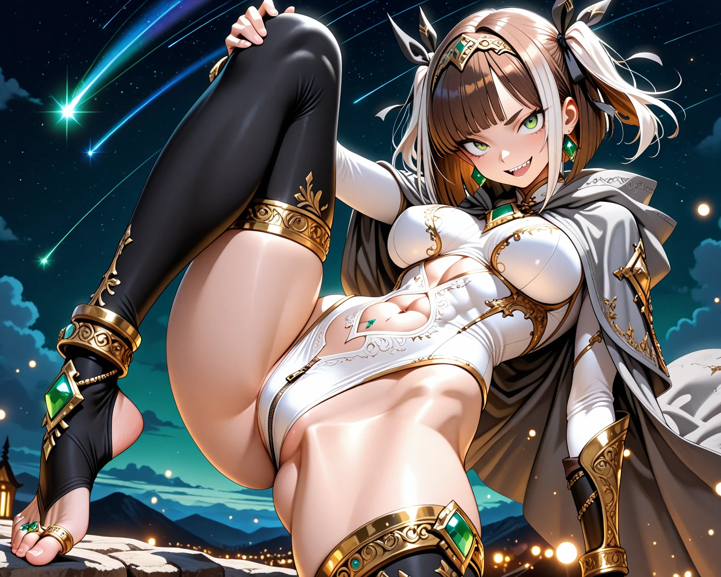 ancient Egypt, , 1girl, night, glow eyes, brown eyes, see-through ancient egyptian dress, flat chest, short brown hair, best quality, show off breasts, show off nipples, bare nipples, topless, puffy nipples, pussy juice, {{{vulgarity}}}, bastet, spread pussy, open vagina, spread legs, female masturbation, sex toy