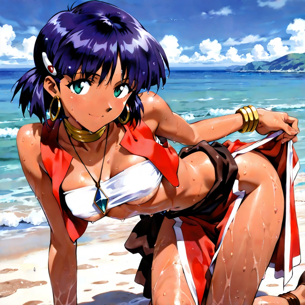 bit girl,beachside,sandbeach,a skirt,Sat down,Real Human,White-colored skin