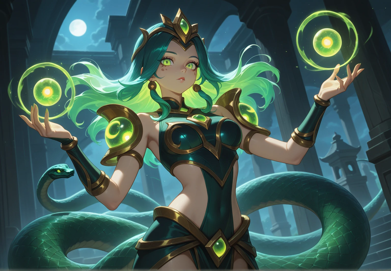 <lora:icestyle_model:0.99> icestyle ((best quality)), ((masterpiece)), (detailed), woman with green hair, holding a sword, (Artgerm inspired:1.2), (pixiv contest winner:1.1), (octopus goddess:1.3), (Berserk art style:1.2), close-up portrait, goddess skull, (Senna from League of Legends:1.1), (Tatsumaki with green curly hair:1.2), card game illustration, thick brush, HD anime wallpaper, (Akali from League of Legends:1.1), 8k resolution