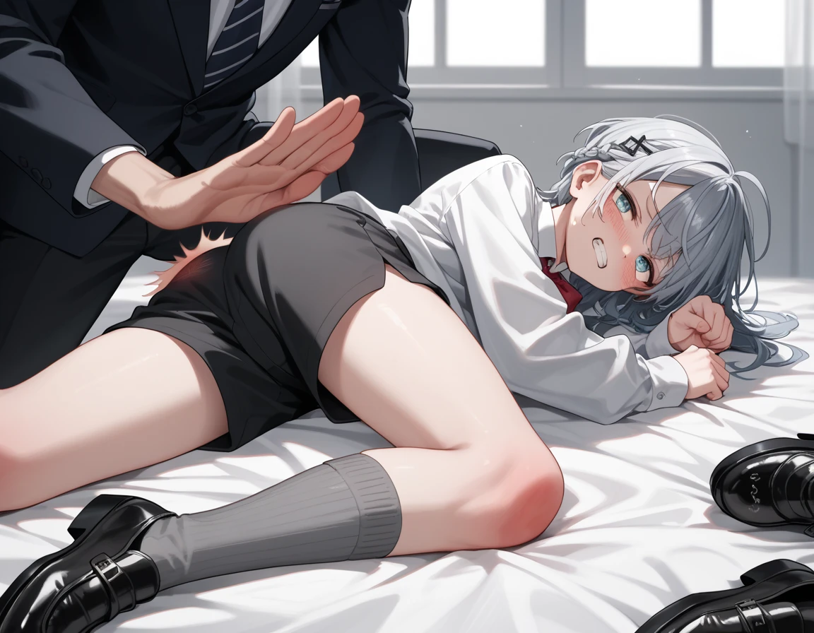 nswf,20Old Man、hetero、intercourse with a man、doggystyle 、clothed sex,close eyes,A man grabs a woman's buttocks from behind、The man's face is hidden