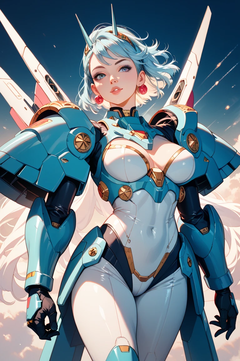 Astronaut woman, best quality: 1.1, 1 girl, (blue eyes), detailed blue eyes, well-aligned eyes, extremely detailed face, blushing cheeks, perfect face symmetry, smiling, embarrassed, (astronaut suit), BREAK intricate details on hands, intricate details on fingers, (very huge) breasts, silver hair, detailed hair, short hair, defined figure, (thick muscular legs), (small defined waist), (very much voluptuous body), (very much muscular body), lascivious woman, (nymphomaniac woman), dynamic pose, Interacting, (whole body perspective), ((spaceship background): 1.5)