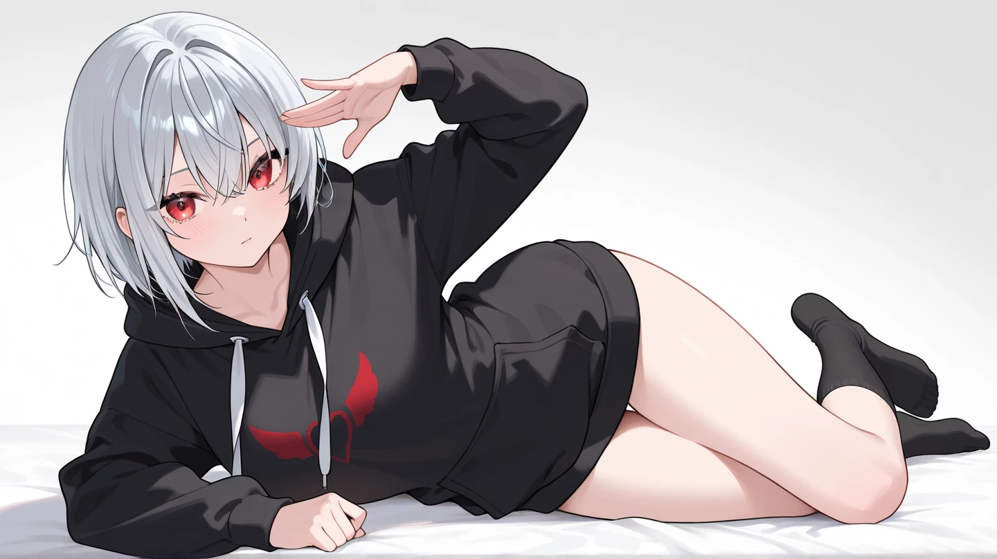 (best quality,4k,highres,masterpiece:1.2),ultra-detailed,realistic,anime,SFW,young woman,white hair,ragged hair,mentally unstable,dirty,unhygenic,unkempt,short hair,messy hair,crazed expression,insane, joyous expression sharp teeth,shark teeth,red eyes,crazy eyes,wearing a tight shirt,wearing panties,casual clothes,background with dark colors,shadowy lighting,dark lighting,humid atmosphere,sexual undertones,suggestive pose,blood-lust,blood in mouth,blood on face,bloody,murderer,unsettling vibe,littered with discarded objects,intirior,messy room,1 character,solo.