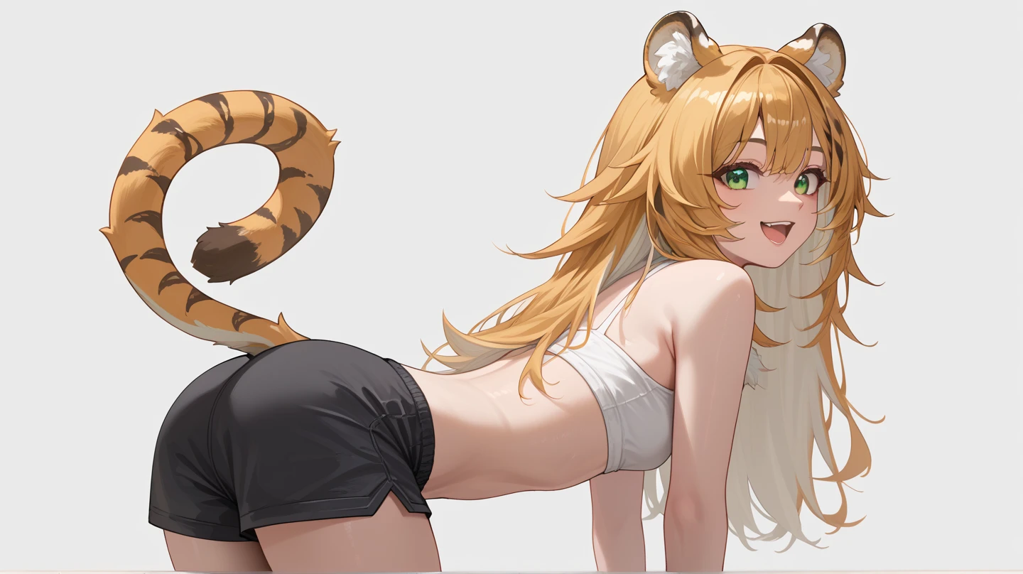 Official art, masutepiece, Sharp Focus,(masutepiece, side lights, Beautiful Eyes of Details: 1.2), 3D Face, Realistic, Perfect face, Absolute resolution, High resolution, Texture, (masutepiece: 1.5), (Best Quality), 8K, (Beautiful Face and Eyes in High Resolution), (girl with), (tiger Girl, Furry girl, Kemono girl, Bad girl: 1.5), (yellow Skin, tiger skin, tiger body, Furry bodyhair, mofumofu, tiger bodyhair, tiger breasts, Colored skin, Kemono nude: 1.5), (tiger arms, tiger hands, tiger legs, tiger feet:1.5), (Attacking:1.5), Spiky ears, (Oily skin, slender, Long breasts, Gooey breasts, Huge breasts:1.5), Full body, Evil smile, Open mouth, (Thick eyebrows: 1.3), thin hip, Bare legged,(black sclera eyes:1.3), on bed, (tiger girl, tiger Skin:1.5), (corruption, turn evil, spread legs:1.5), Detailed legs, Detailed sole, Many lotions ,(spread legs:1.5)
