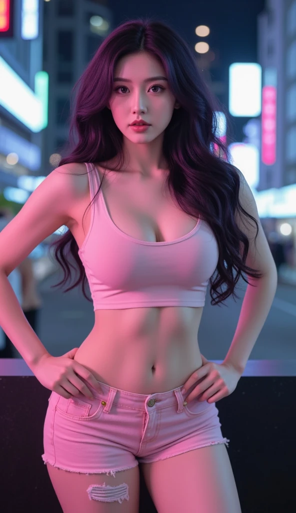 Beautiful girl , sexy slim fit body, black hair , crop top , gorgeous eyes , pink rogue lips , blushed cheeks , high texture skin