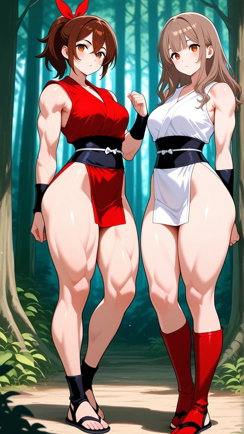 Body position: Standing, straight, symmetrical, barefoot, Lustful smile on face with red blush, 2 girls who gets married and stands in front of many people, kissing, purple skin drow elves
