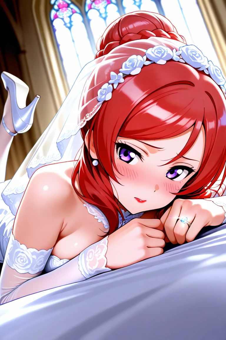 masterpiece, best quality, (((missionary position))), ((lying down)), (((forced sex))), (nsfw), (((NUDE))),alone, {Honoka Takasaka　lovelive:1.15}, blue eyes, Orange Hair,short hair , smile, Open your mouth,(Wedding dress)(,Veil),bouquet, break looking at viewer, whole body,(Cowboy Shot:1. 5), break indoors, Chapel,church, break (masterpiece:1.2), Highest quality, High resolution, unity 8k wallpaper, (shape:0.8), (Beautiful attention to detail:1.6), Highly detailed face, Perfect lighting, Highly detailed CG, (Perfect hands, Perfect Anatomy),:is, Shy face, (on bed: 1.0), (no pubic hair), (bright lighting: 1.0), best quality, high quality, high resolution, (body type: 0.8),(detailed and beautiful eyes: 1.3),(highly detailed face: 1.3),perfect hands,perfect body posture,perfect anatomy,(white sheets: 1.0),(open knees),((defloration: 1.5)),((vaginal bleeding: 0.5)),((creampie: 0.5)),((vaginal details: 1.0)),
