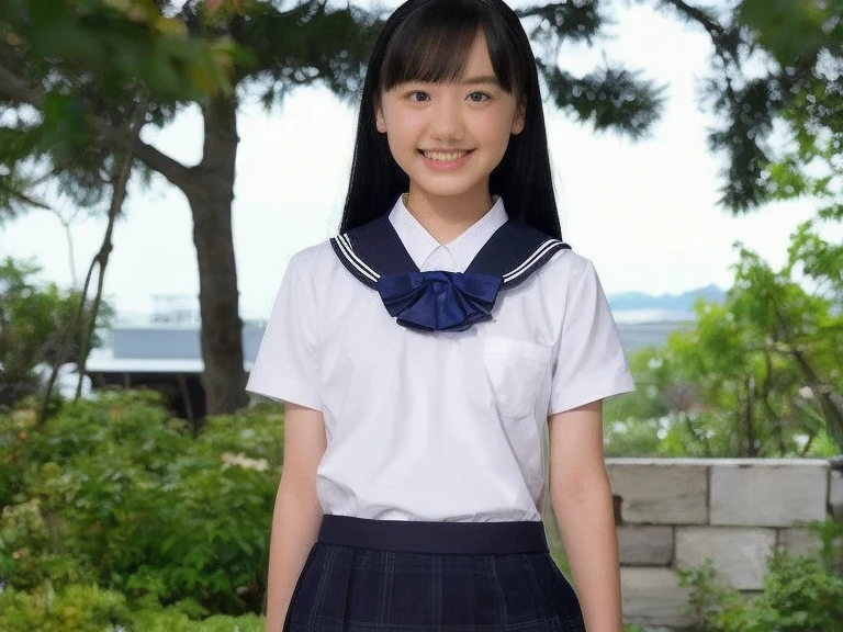 Super detailed,Highest quality,1 high school girl,,sitting in a seaside cafe,Sitting in a chair,She is wearing a white short-sleeved blouse and a black pleated mini skirt.,I can see the ocean in the distance,There is a coffee cup on the table in the cafe,Illuminated by the summer sun,Daytime sunlight,You can see the blue sky and the sea,Bracelet on arm,pink nail polish on fingers,Sitting with legs together,Wearing sneakers,Distant scenery is blurry