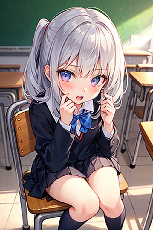 1 girl,高质量of，masterpiece，高清of， underwear, skirt, 独自of, underwear, Chest, classroom, shirt, bow, lexistg_hair, 白色of_, skirt_lift, existindoor, Smile, Open_clothing, bowtie, Umbilical cord, watch_exist_audience, clothing_lift, 白色of_shirt, table, School_, blush, School_table, Bangs, of_hair, pleexisted_skirt, blackboard, No_好of, spread_leg, 棕色of_Eye, jacket, 红色of_bow, Open_shirt, lifted_go through_我自己of, closure_Mouth, 红色of_bowtie, colla红色of_shirt, lexistg_sleeve, Side lock, Comfort_Chest, Dutch_angle, skirt_shirt, sit, leave_Shoulder, big leg, Open_jacket, Stomach, exist_table, Set, Flash, chair, 黑色of_skirt, 