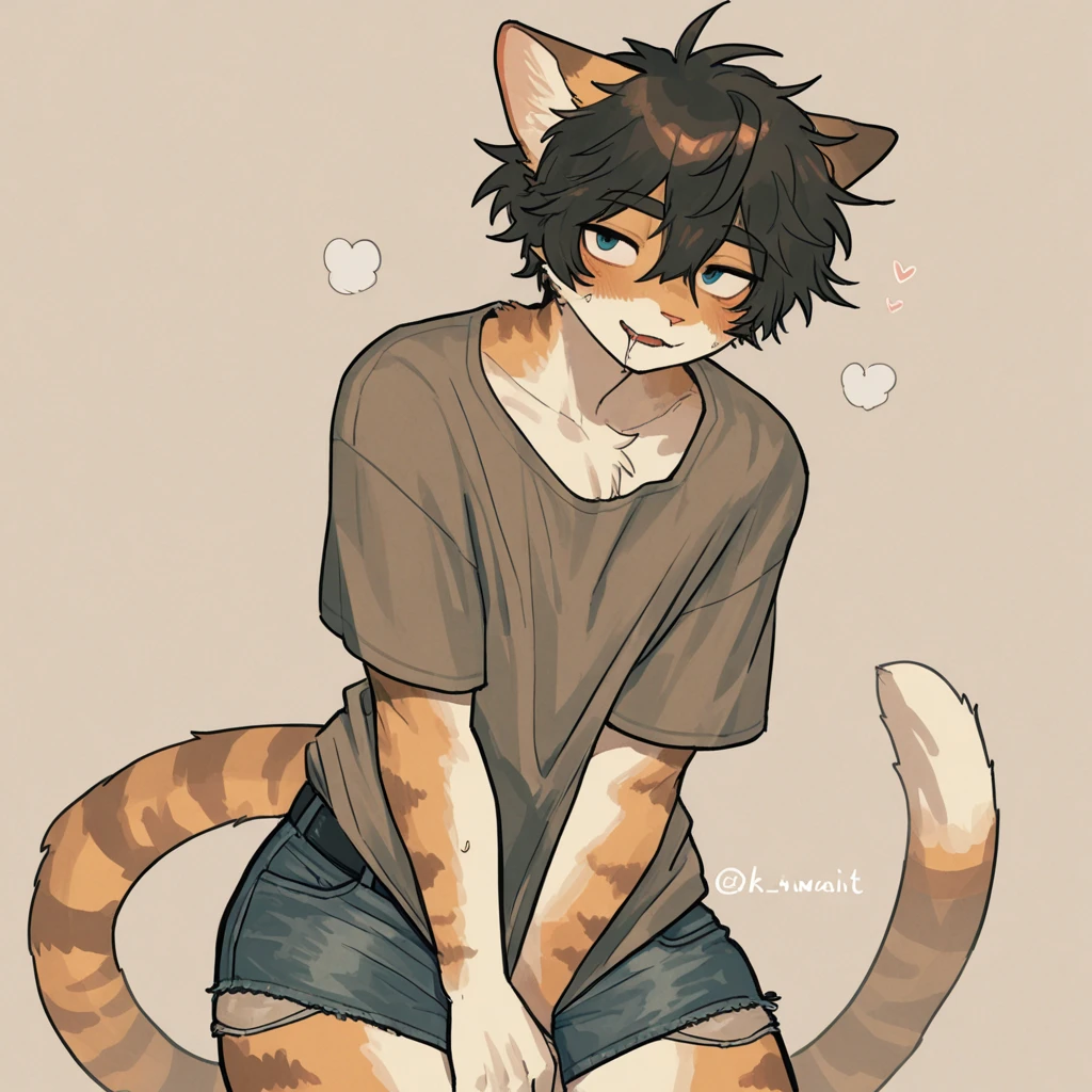 Kemoshota, close-up, paw pose, short height, short statue, cat whiskers, cat tail