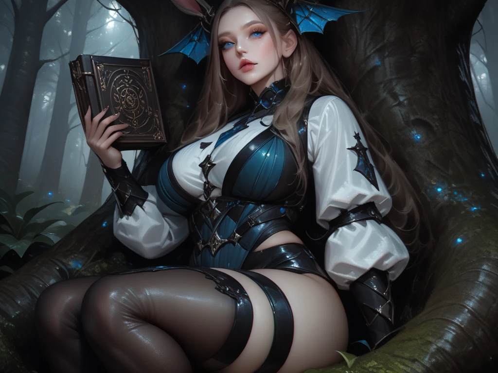 Big ass, Two 18-year-old women, big ass, back, back, body position back, full body, full body image, wearing black boots, witch character, black hair, and the other blonde hair, hair larger than the character's body, blue eyes, symmetrical and detailed perfect face, thin waist, wide and rounded hips,  thick thighs, wearing a delicate princess crown, lace bra with intricate details, lace panties with intricate details, black boot, holding a magic stick and a magic book,