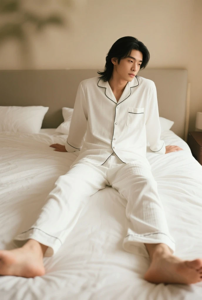 24 year old handsome boy wearing maid costume barefoot best quality