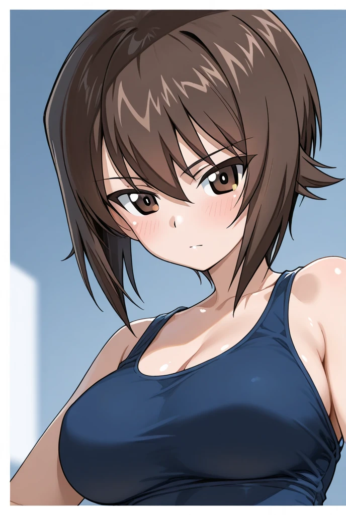 レッドの髪のAnime Girlsが立っている, Anime Girls, Anime Styleキャラクター, clothing:Black Tank Top, Girl wearing denim shorts, Anime Styleで, Big Breasts, girl with big breasts, Anime Style, Anime Style, Muscular Woman, plain tank top, Knight of the Zodiac Girl, with short red hair standing on end,, In anime style, Feminine and muscular, Skin tight tank top, Bare Arms, Bare shoulders,