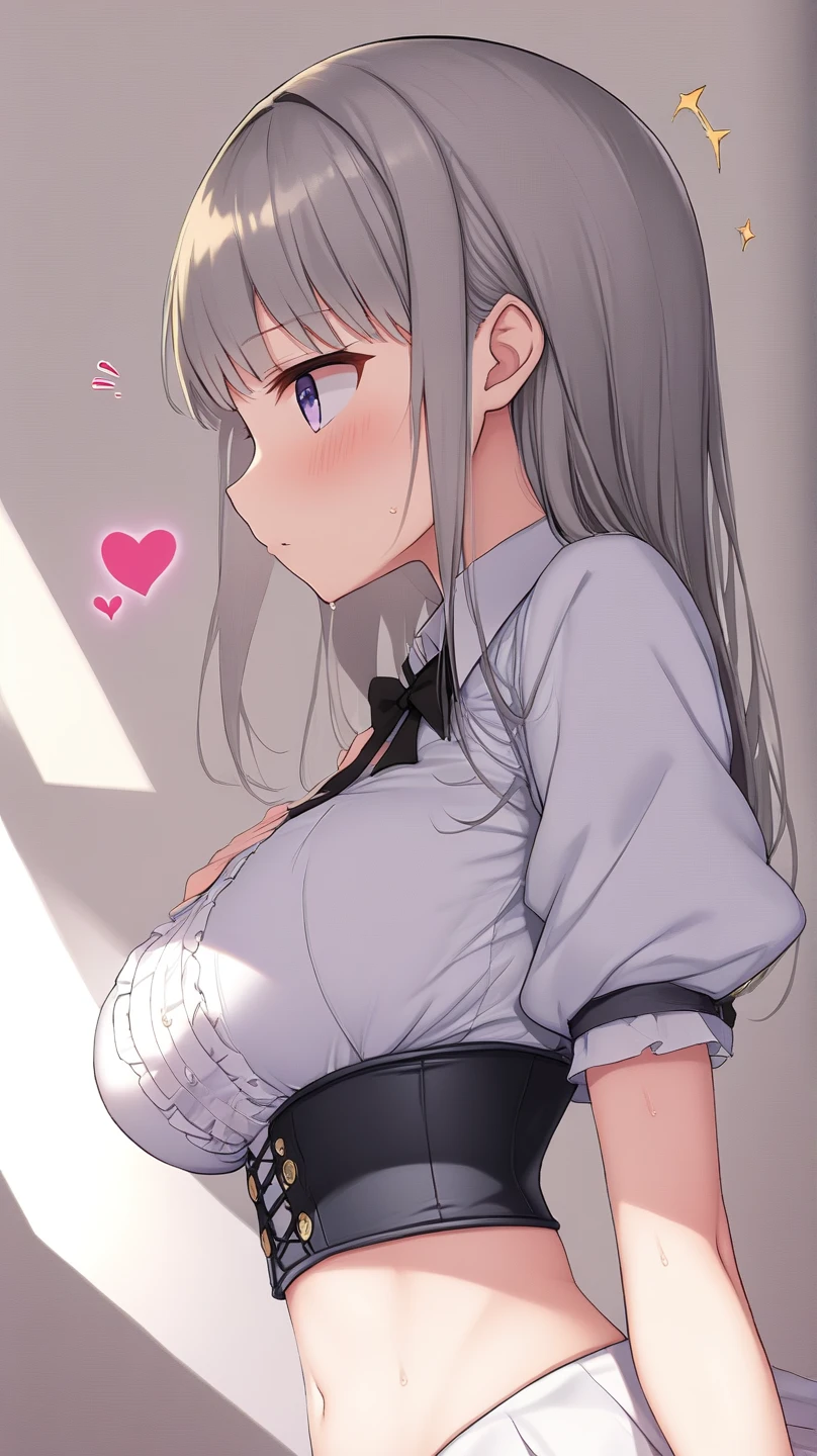 Beautiful girl with a symmetrical face is 15 years old with a perfect body, big tits, dressed in a Venus miniskirt and a very short unbuttoned shirt with a very wide neckline, very thin clothes, clothes very light as air, all with details intricate, uncensored