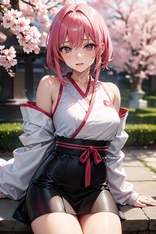 girl, pink hair, red kimono