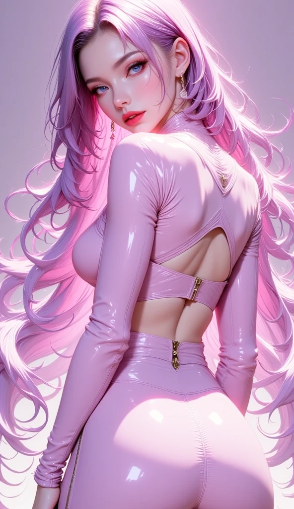 Women, long wavy hair, pink hair, Blue eyes, sexy, short, Bold outfit,  bottom, people in the bottom, hair price, people in the bottom 