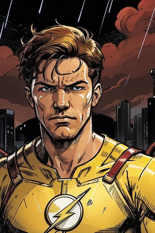DClark, D_Clark, The hero in his yellow uniform with the letter C on his chest uses his freezing breath to put out a fire in a building.