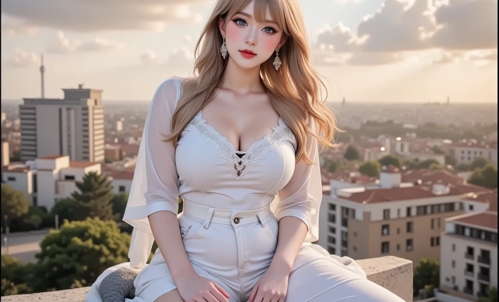 ((Realistic lighting, best quality, 8K, masterpiece:1.3)), Lock focus:1.2, 1 sister, Beautiful woman with perfect figure:1.4, : Beautiful Korean girl, Korean pop idol，Leg length，(Pale skin), (big eyes),（Smile：0.8），（Plump and sexy lips）， Complex and detailed face, ((Super delicate skin))，Delicate face，Ultra-thin face，Fine Eyes，Double eyelids，((blonde)), (White lace underwear:1.4）,（Lure，at night：1.1），Background Shibuya street，emphasize，Ultra-thin face，Fine Eyes，Double eyelids，（Start from below：1.attitude，（Mid-chest：1.2），Sexy long legs， （Thigh gap：1.5），Wide hips，S-Shaped Body， Hips lifted，Leg length，White skinny jeans，Shooting from the front，Over-the-knee leather boots，