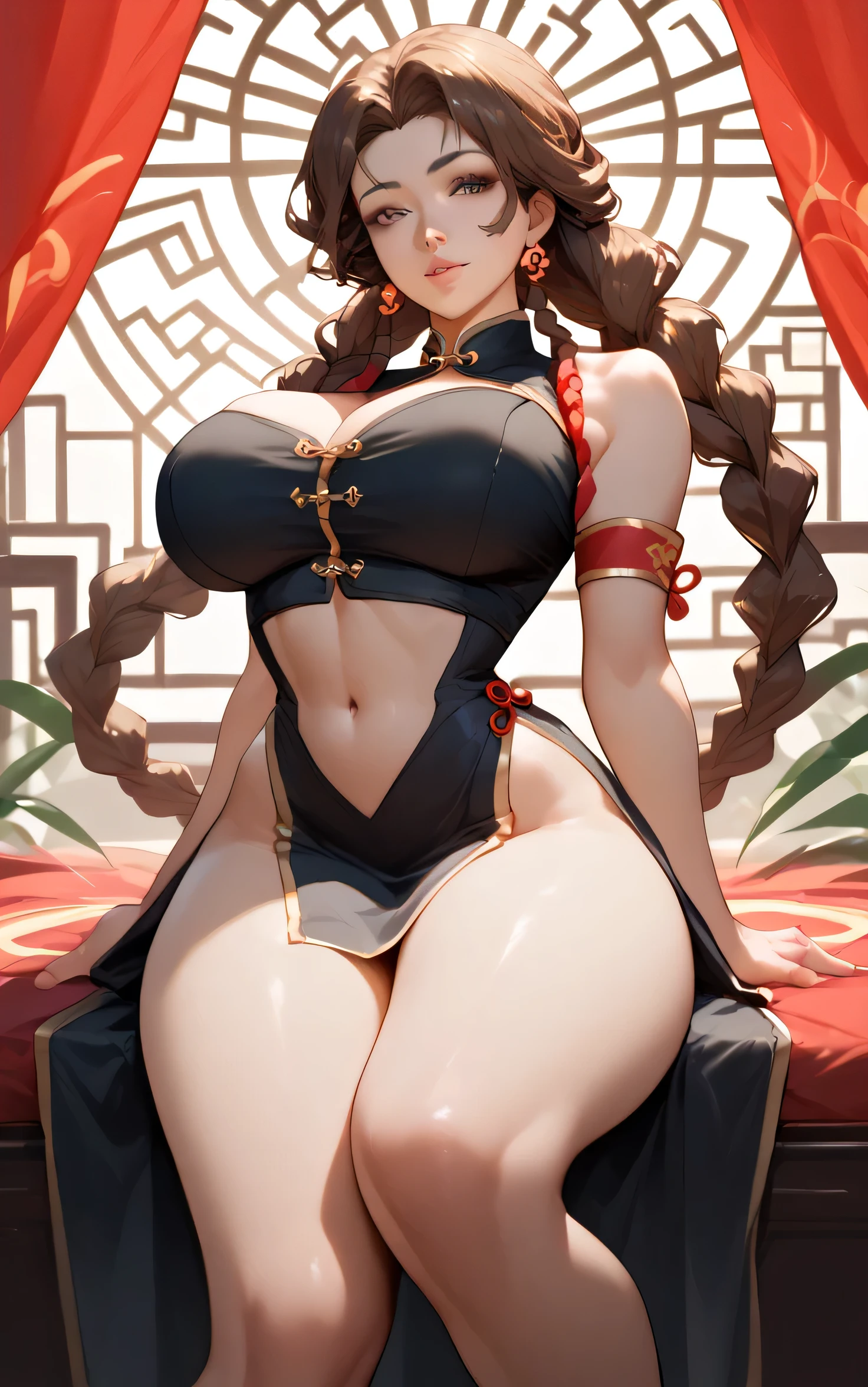 Young woman with big breasts lying on the old sofa,with her mouth open,,Smooth and shiny colored stockings,Lots of filled gemstones and a variety of clutter in the background,iintricate,非常详细,