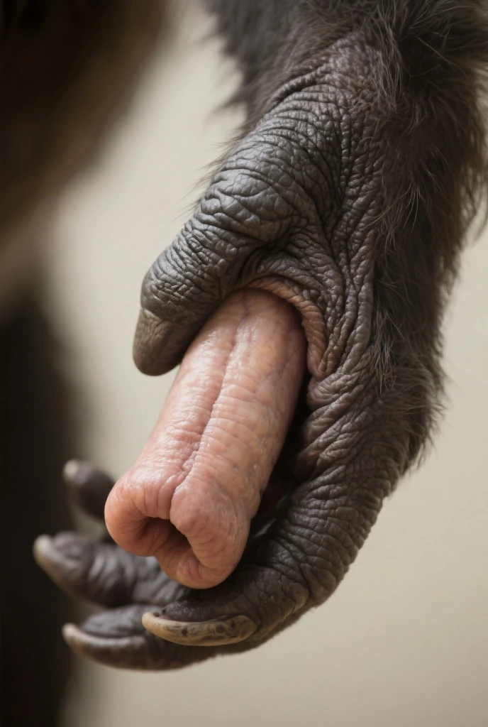 gorilla stroking his human cock