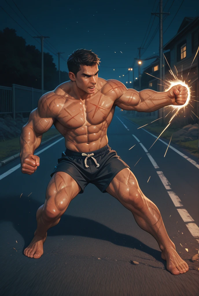 Strong muscular man, Street Rage, Backpack, epic realistic, photo, fade, Complex things around, Intricate background, Soaked, Neutral Color, ((((HDR)))), ((((pastel colors)))), Intricate scenes, Art Station, Intricate details, Vignette