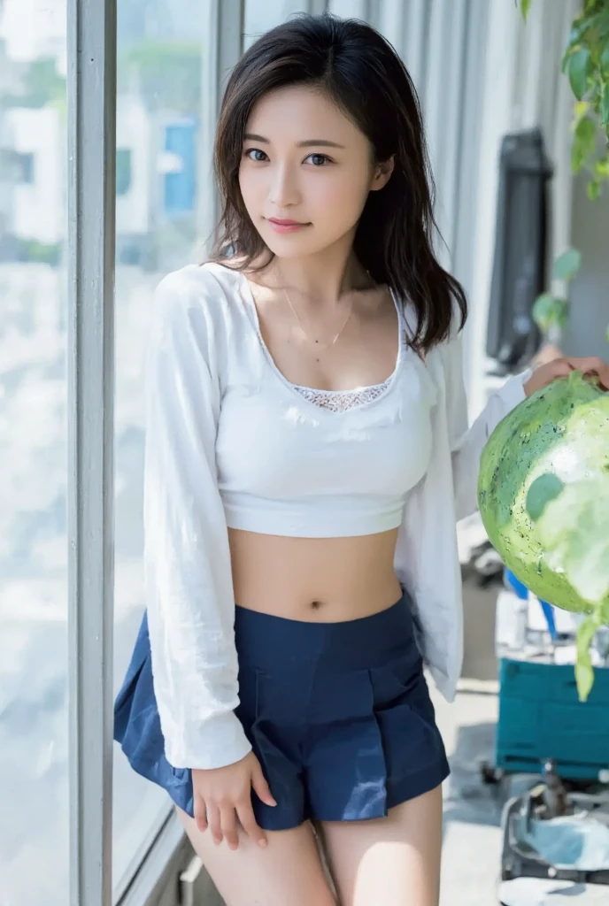 Erect nipples through clothes :1.4, 13 years old, Neat face, a baby face, Happy face, soaking wet thin tight camisole, tie and skirt, pony tail hair, (Best Quality, 8K, master piece :1.3), Lovely smile, emotional, (gleaming skin, Shiny hair:1.4), Indoors, master piece, Best Quality, (Ultra-detailed), laying down, viewing from above