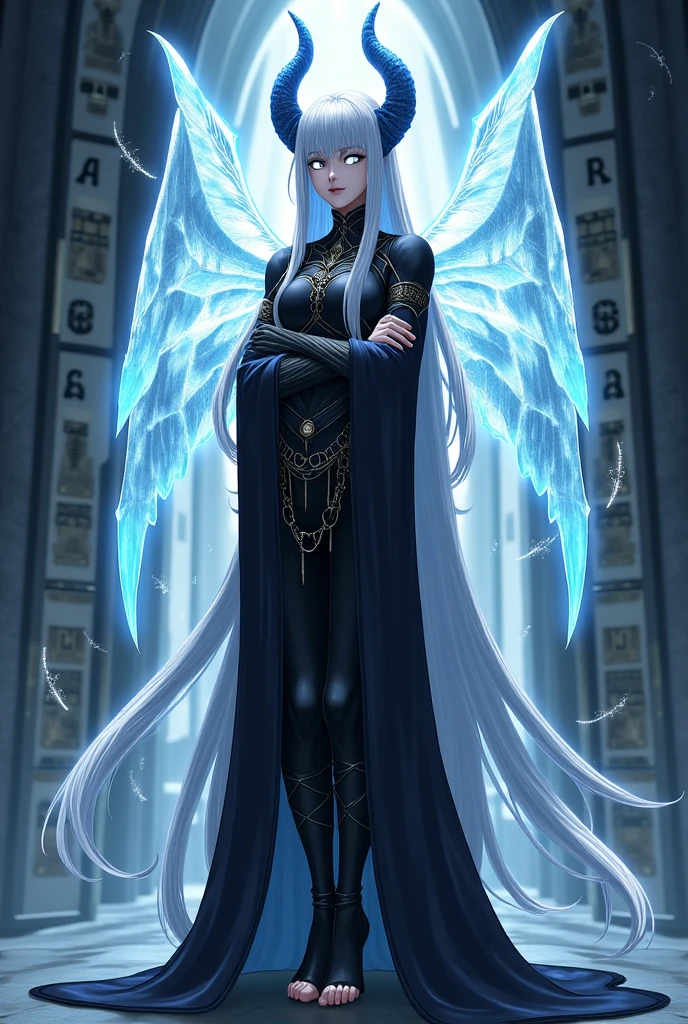 Striking illustration of the Angel of Death., A mysterious and ethereal figure who guards the threshold between life and death.. His presence is enigmatic and powerful...., con alas inmensas que se extienden hacia el horizonte y una mirada penetrante que transmite serenidad y temor. He uses cool tones and deep shadows to emphasize his ethereal nature and his connection to the realm of death......(dark lighting), ( ethereal lighting),(Spectral illumination)detailed eyes, detaield hands, detailed face, elf woman