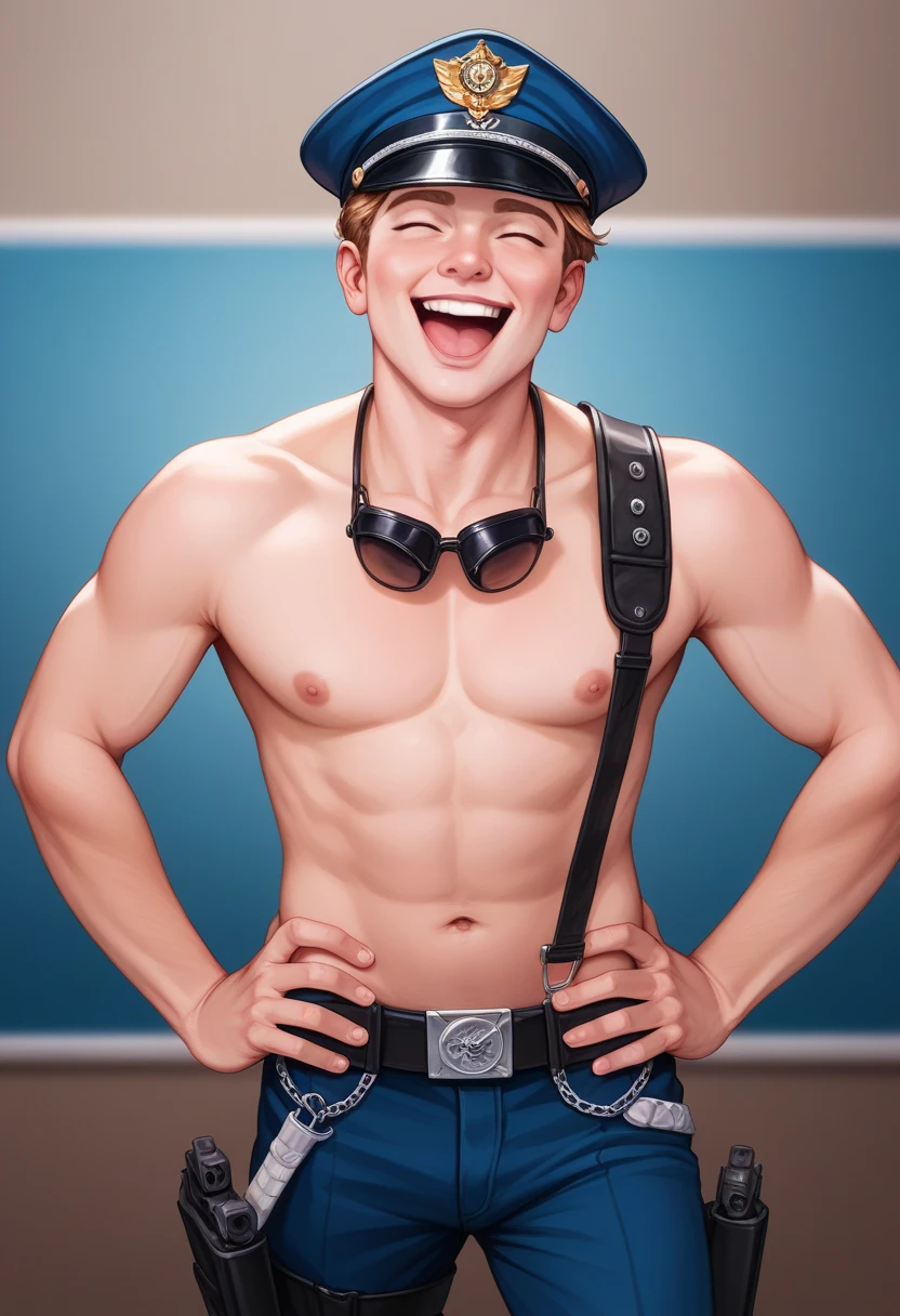 (masterpiece, best quality:1.2), cowboy shot, solo, male focus, 1boy, smile, looking at viewer, headphones, shirtless, ripped jean, sport shoe, concert, spotlight