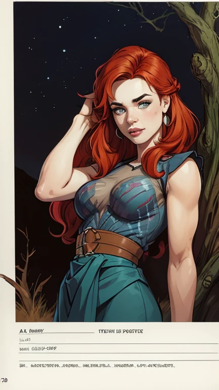 fullbody watercolor of a sexy redhead woman vekkara in intricate dress in emerald mountains, tattoo on shoulder <lora:vekkara_pony:0.9>