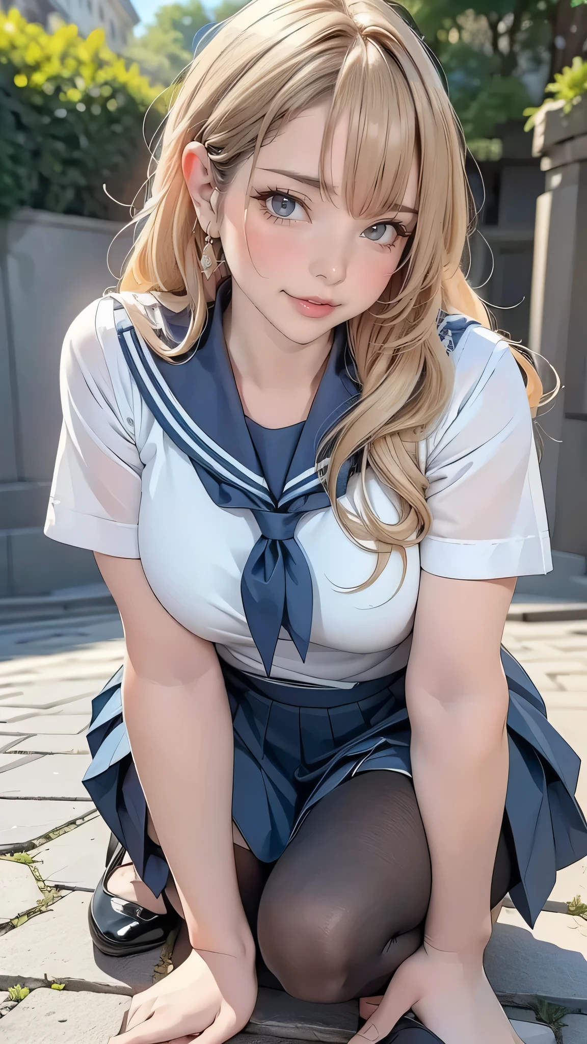 (Kitagawa.Marine),(8K, RAW Photos, Highest quality, masterpiece, Soft Cinema Lighting, Soft colors:1.4),{Sealing,( throw,look at me:1.7),Face Focus:1.5}, (Realistic), (Indoor Background), (alone, Mature Woman,19 years old,Super beautiful face,Highly detailed beautiful big eyes :1.3), {Sailor suit,(Underbust:1.6),low cut mini skirt,thin :1.3}, (Embarrassing,Red cheeks:1.25),Braided Pigtail , Bronze Color Hair, Beautiful Skin, (Small Ass:0.9),(Huge, long, wide and heavy breasts with pointed pendulous bodies:1.4), (thick, Curvy:1.3),(Very thin:1.5),(Sexy pose:1.8),(Open your mouth:1.2),(Remote vibration:1.5)