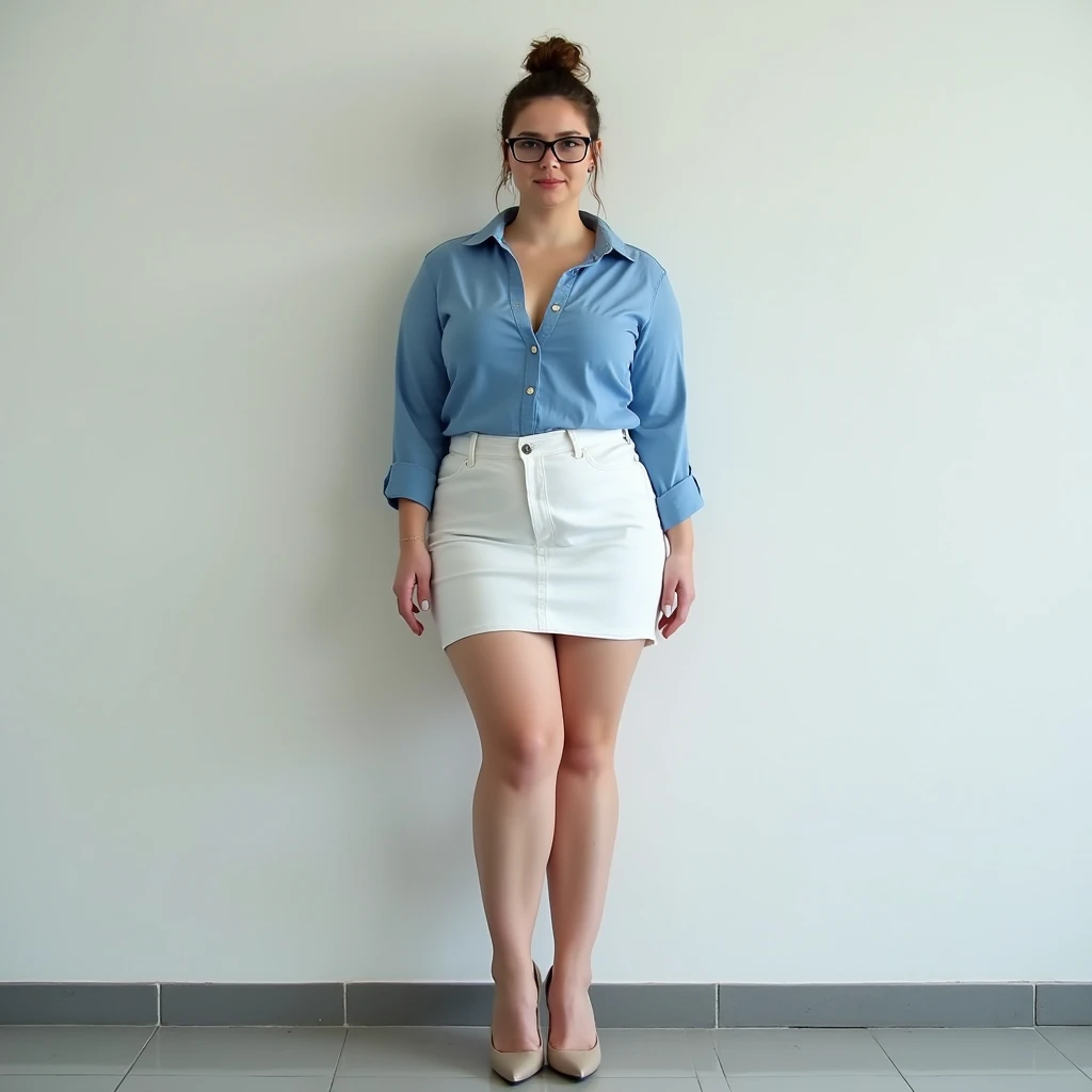 a woman in a dress walking down a white floor, tight dress, curvy hourglass figure, curvy figure, thicc, thick body, beautiful thick female, thick, hourglass figure, skinny waist and thick hips, skintight dress, she has a jiggly fat round belly, wearing tight  clothes, curvy model, , tight attire