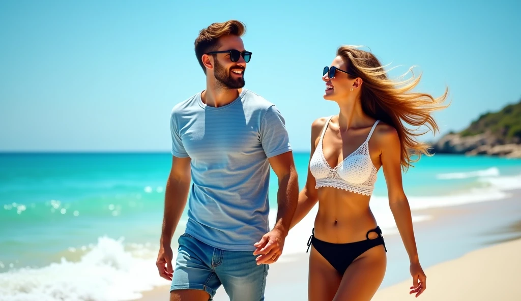 Couple Delphi with glasses and swimsuit with smile 