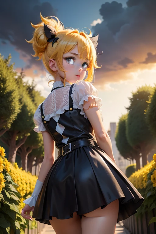 Golden Hair、cute 、Full nudity、Vertical twintail hairstyle、Yellow ribbon hair accessory